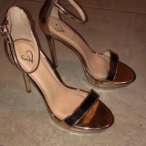Rose Gold Two Strap Heels w/ Platform